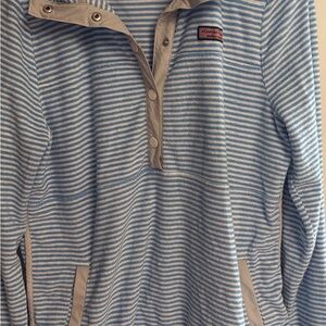Vineyard Vines Light Blue and White Striped Snap Pullover